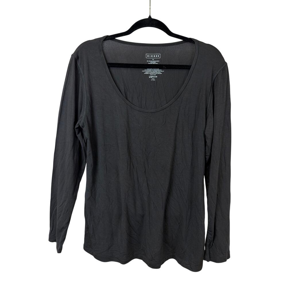 NWT Kickee Dark Grey Long Sleeve Deep Scoop Neck Simple Top Size 2XL